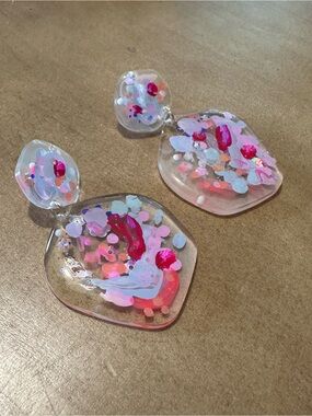 Brand New Resin Painted Sparkly Earrings